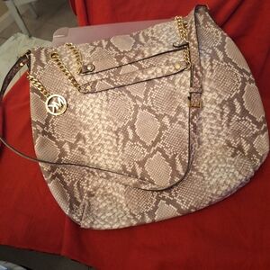 Snake Print Shoulder Bag with Gold Accents